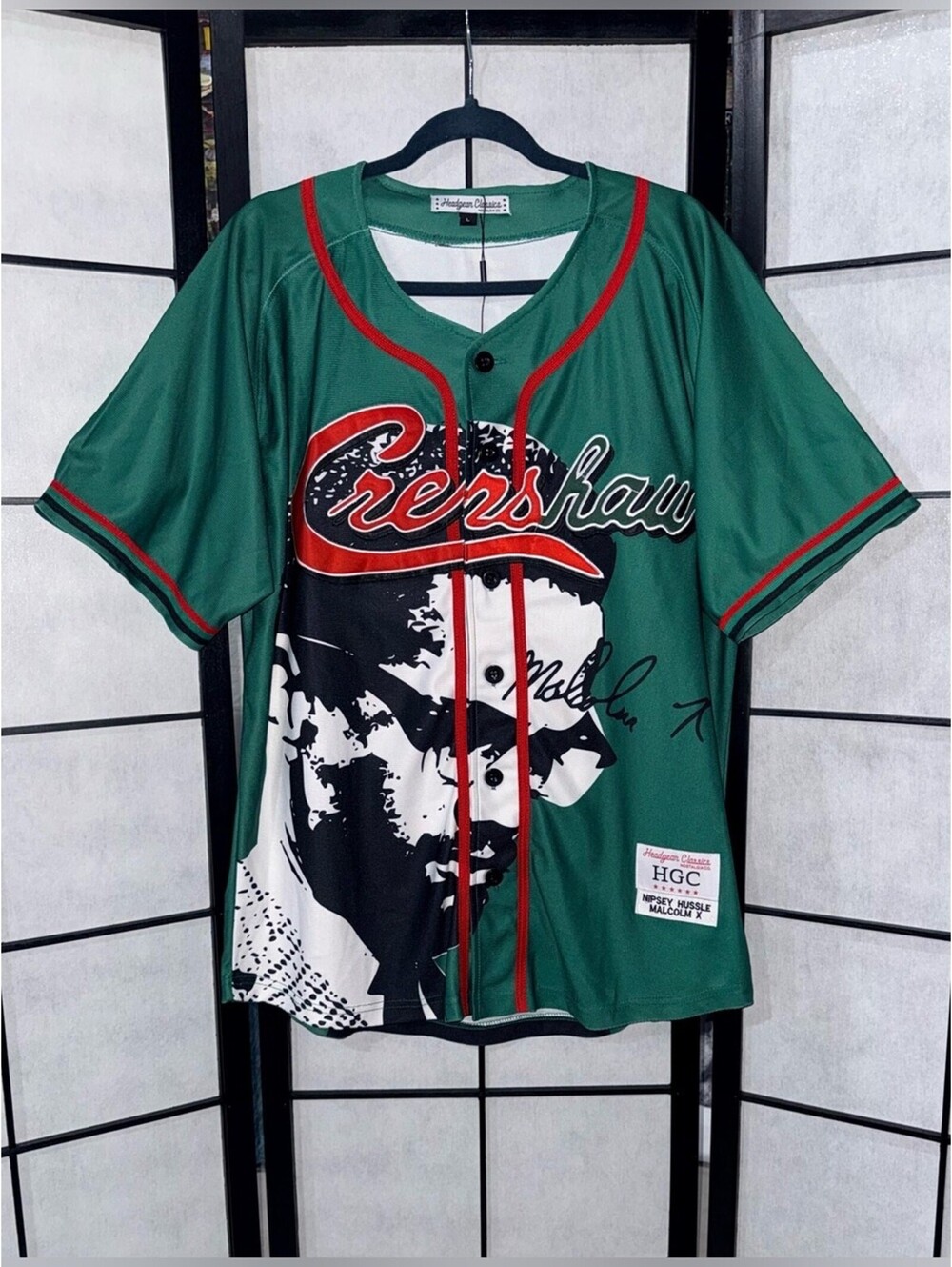 Headgear Classics Nipsey Hussle Malcolm X Crenshaw Baseball Jersey L NWOT